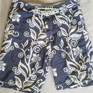 Lands End Men's Beach Swim Trunks (Blue & White)